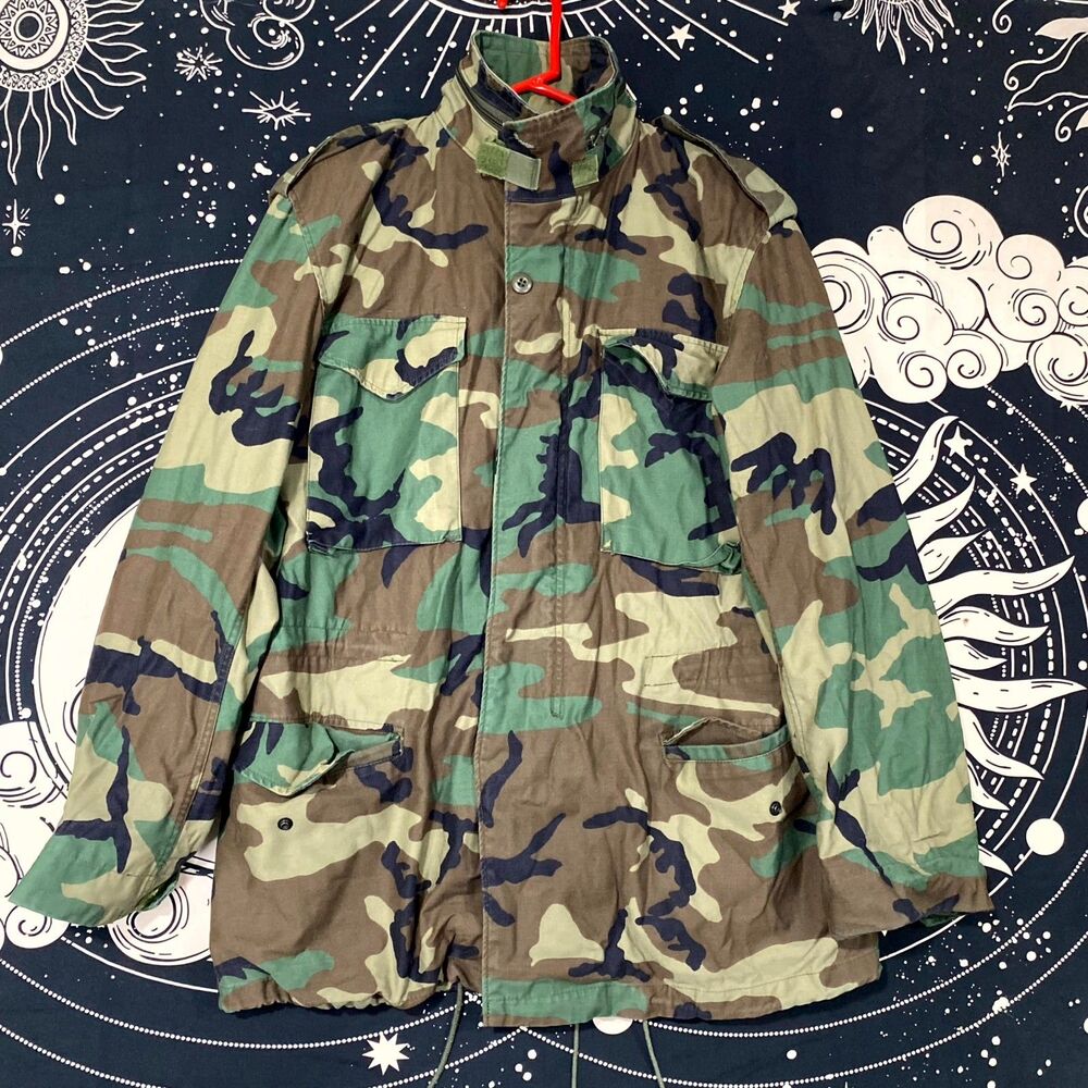 US Army Jacket Men's M Green Military Woodland Camouflage Workwear Full-Zip